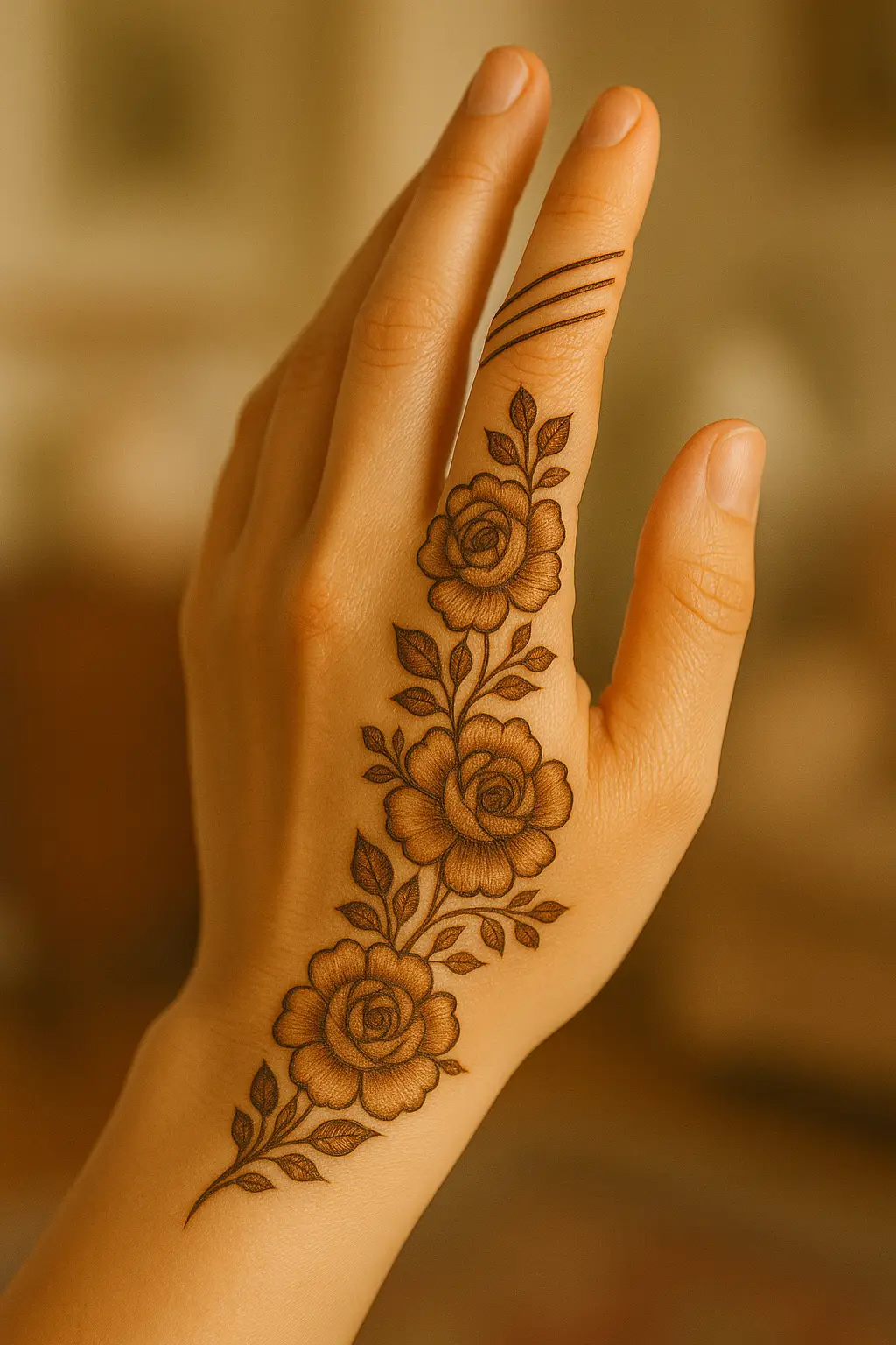 rose vine side hand mehndi design for girls' minimal floral mehndi