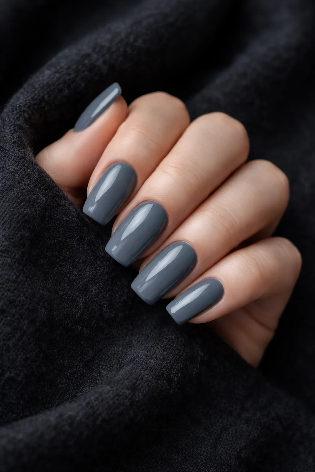 slate grey winter nails glossy grey nails minimalist winter manicure modern nail color ideas