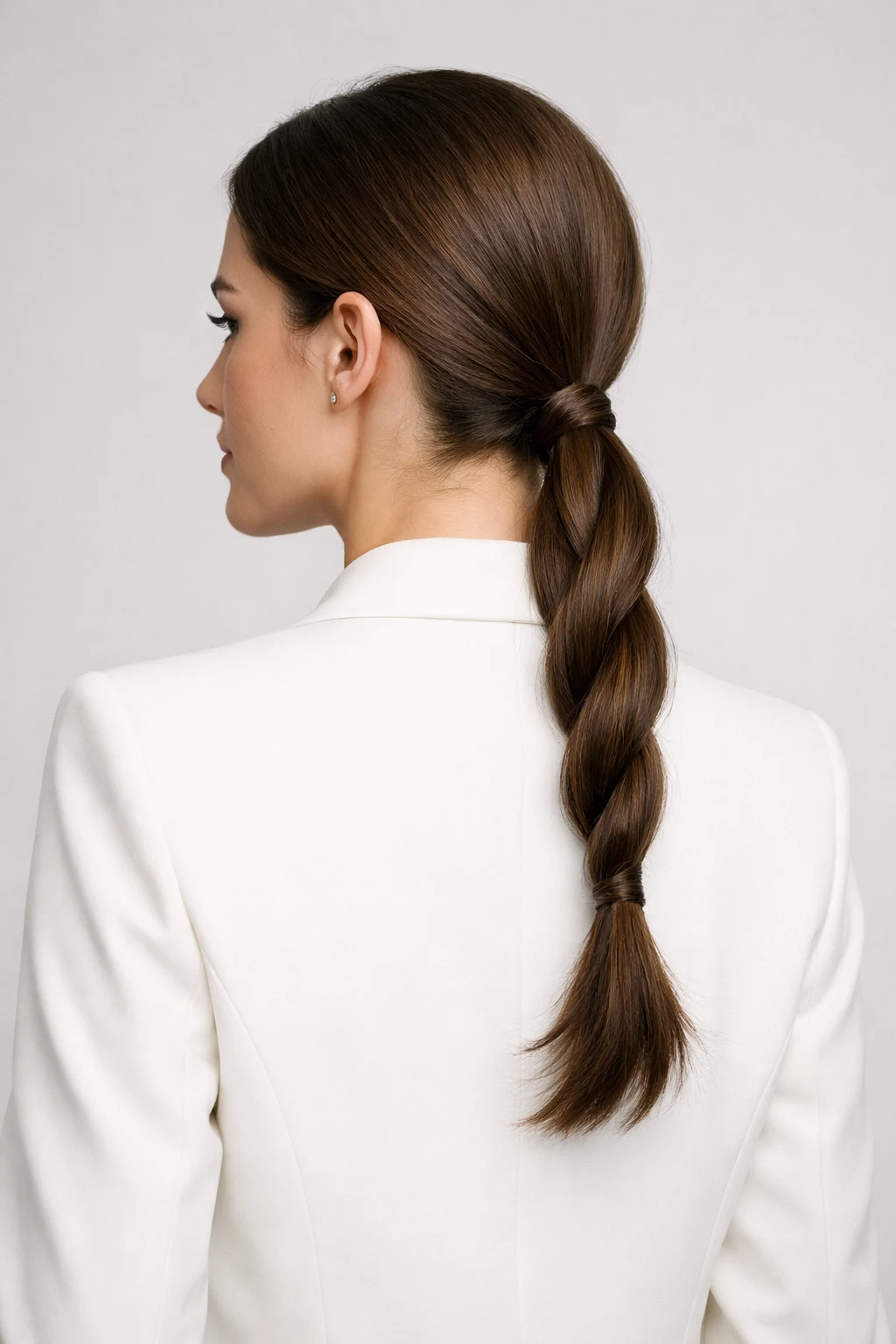Low twisted rope ponytail hairstyle Western clean modern ponytail look