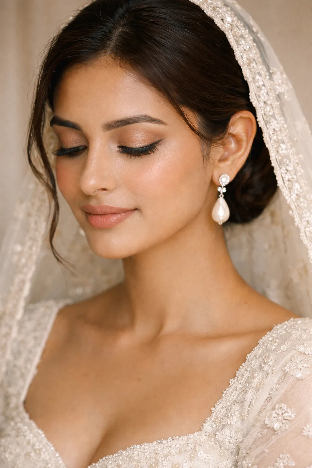 soft nude bridal makeup natural eye definition flawless skin wedding look