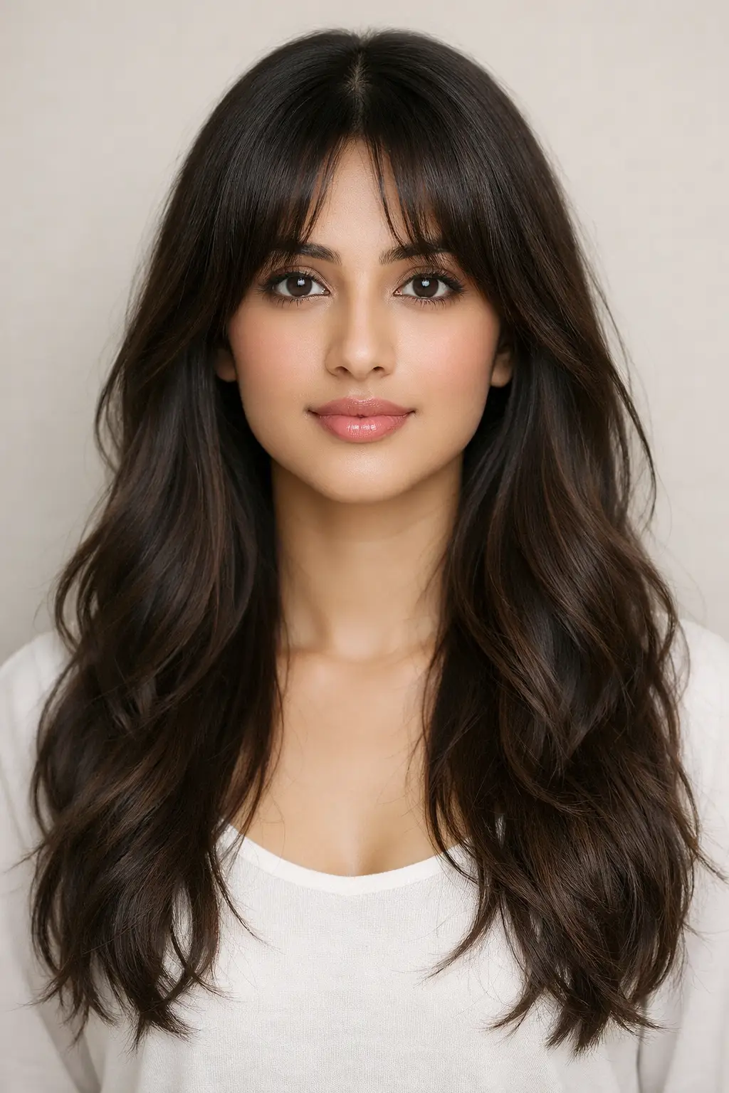 Curtain bangs hairstyle Western open hair soft natural modern look