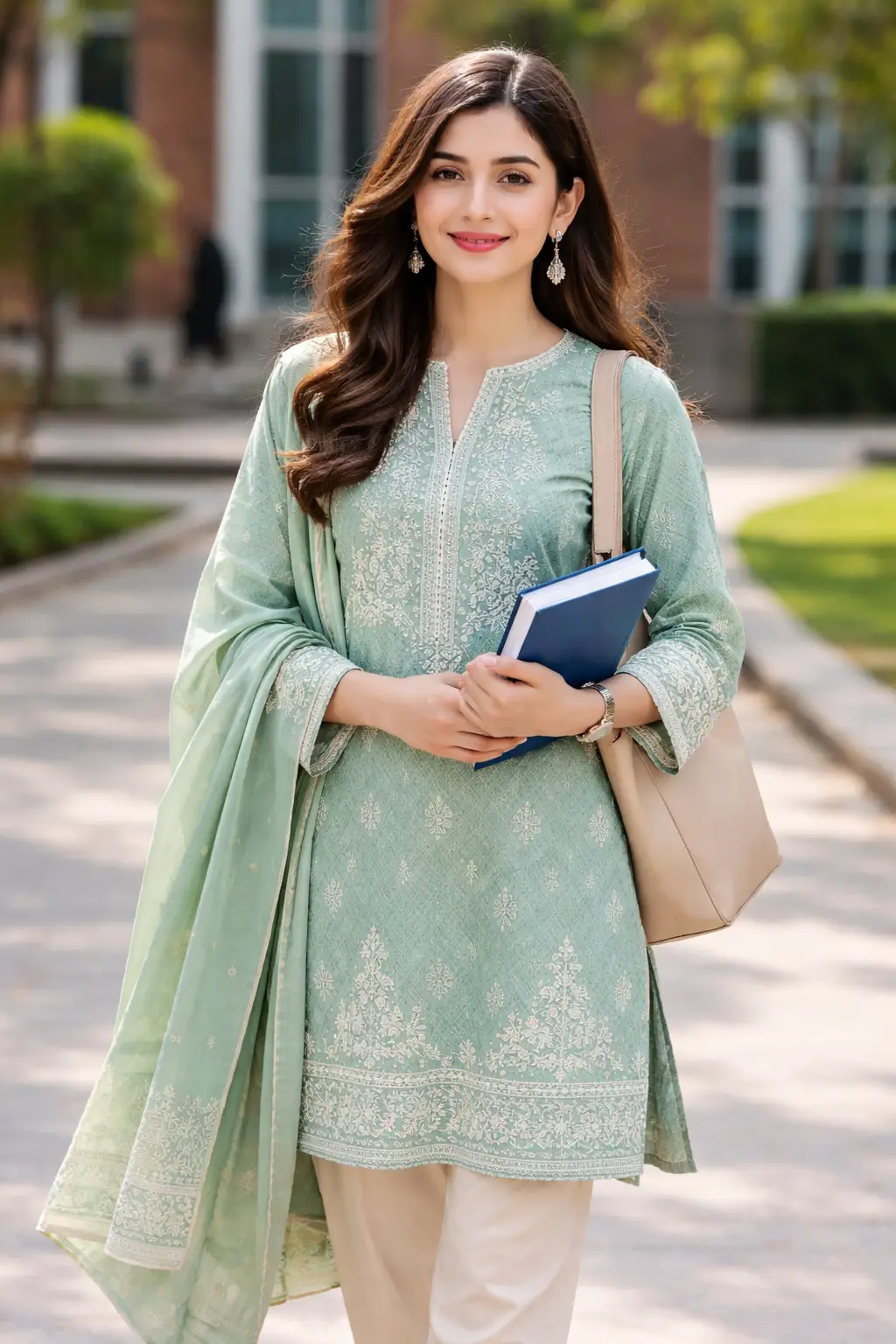 Simple green dress design featuring light embroidery and a comfortable, timeless look