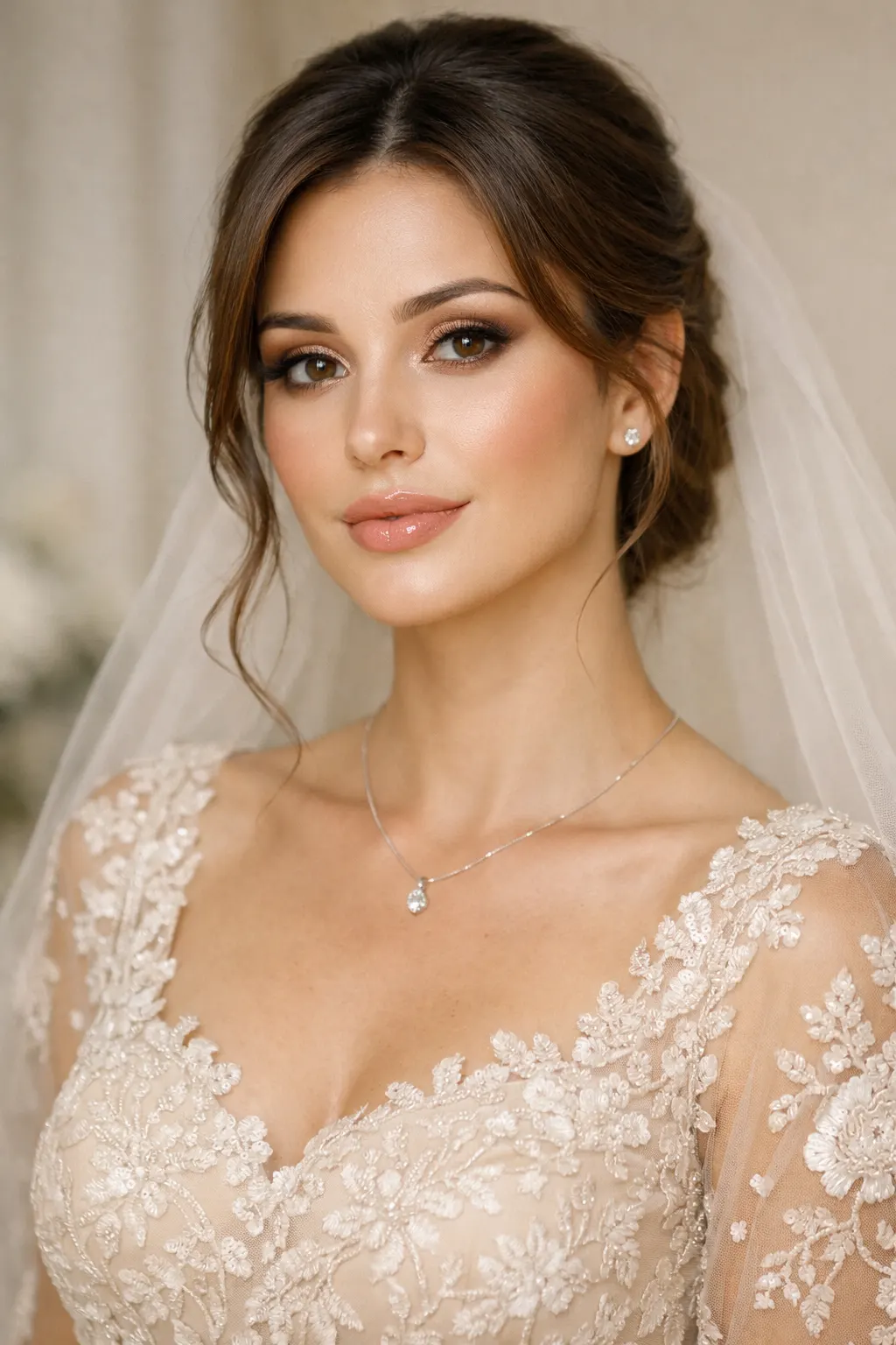 soft rose bridal makeup subtle eye glow rosy nude lips elegant wedding look