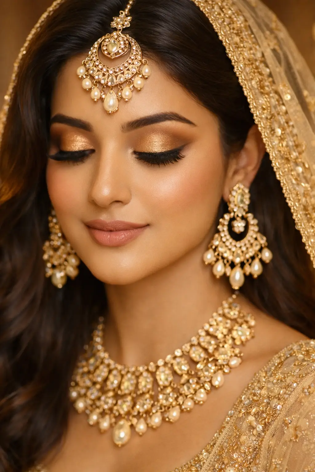 rich gold bridal makeup classic smokey eyes bold eyeliner wedding look