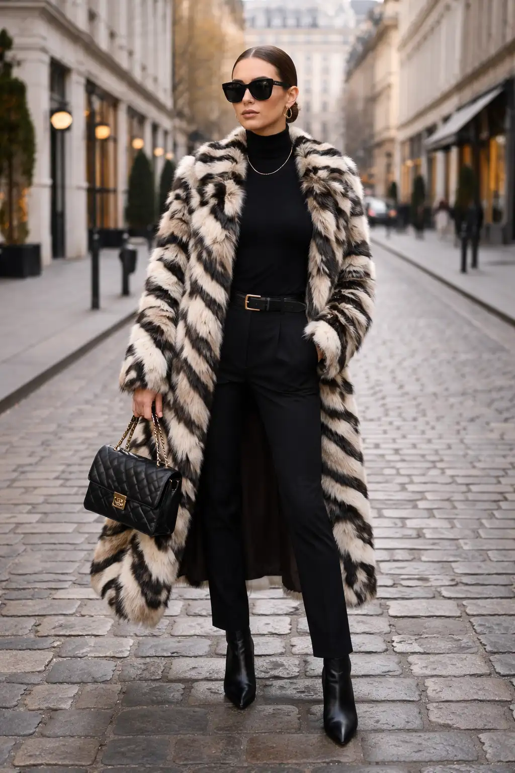 Monochrome winter outfit with statement coat for women