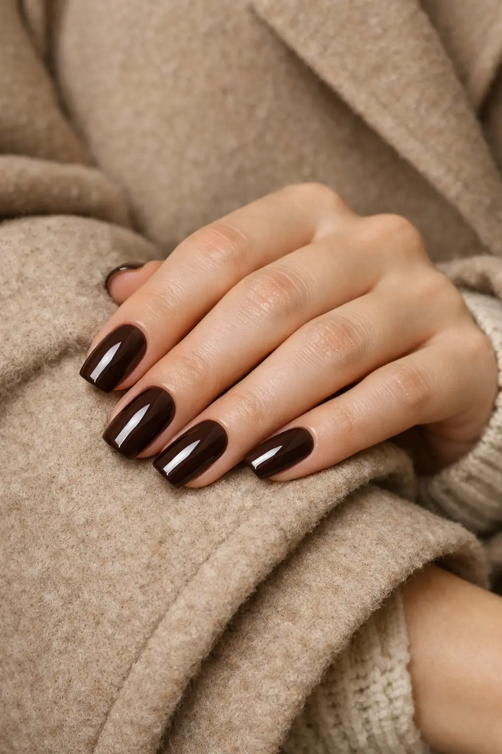 cocoa brown gloss winter nails deep brown nail color glossy almond nails cozy winter nail ideas