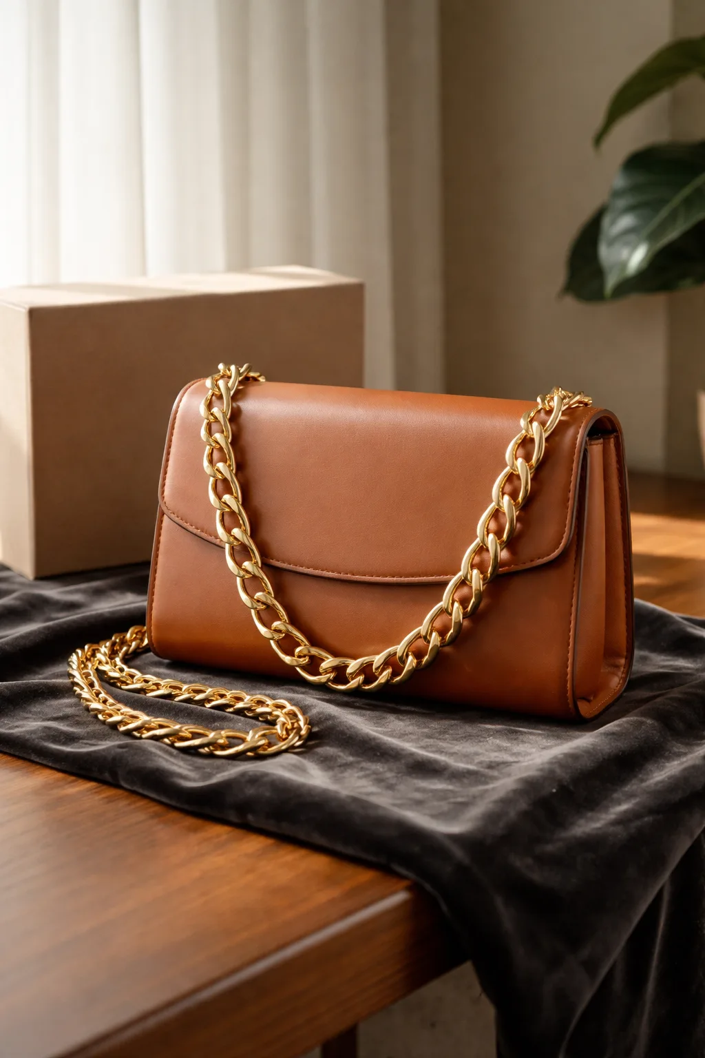 Brown leather shoulder bag with gold chain, luxury purse and bag inspiration
