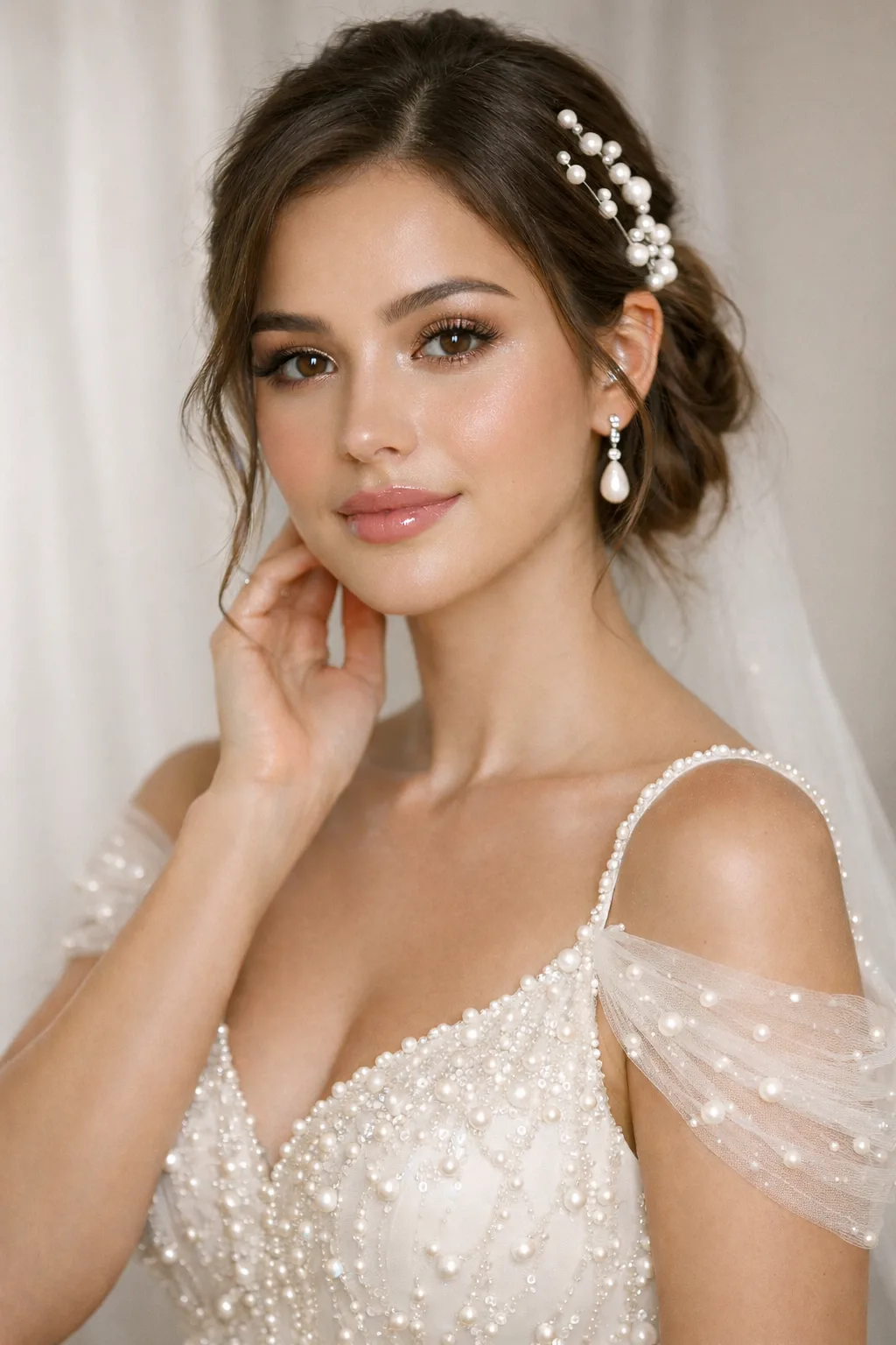 fresh peach bridal makeup natural glow radiant skin soft eye makeup nude lips