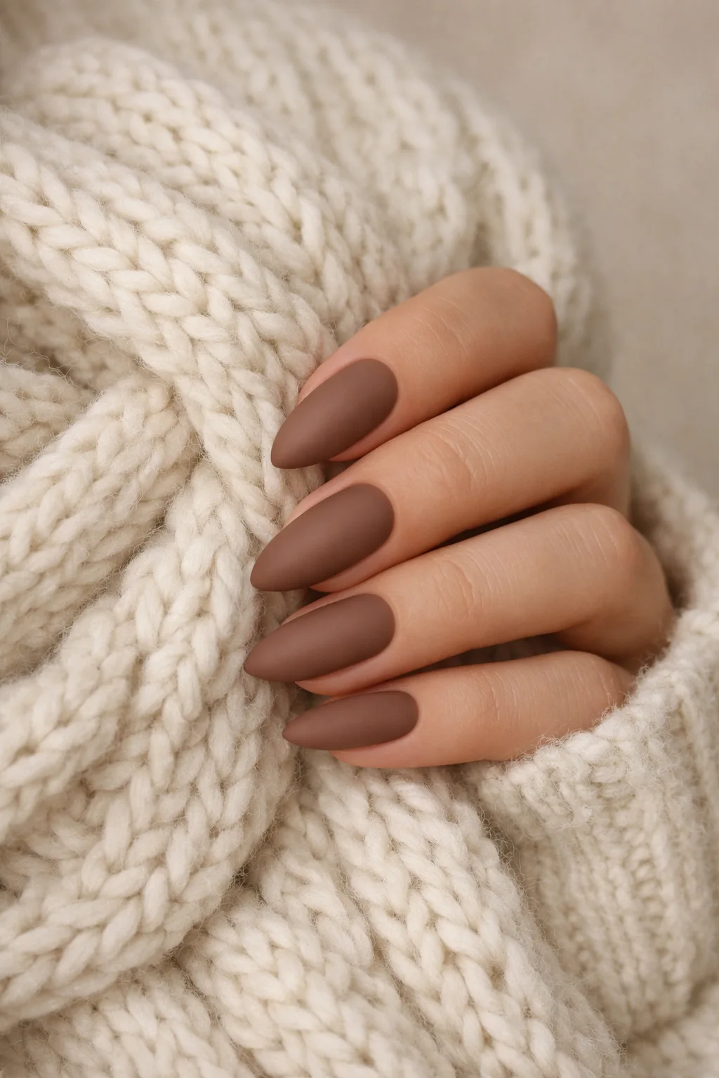 matte mocha almond winter nails brown matte nails minimal winter nail design neutral nail ideas