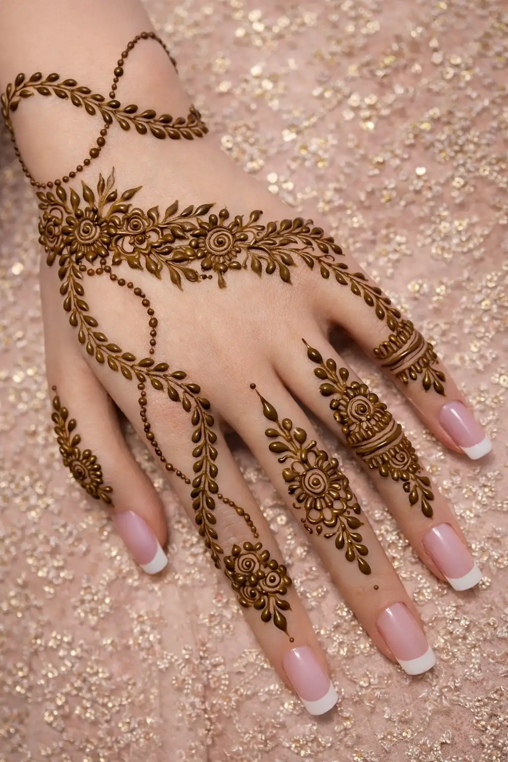 floral bracelet style mehndi design with leafy trails and balanced open spacing