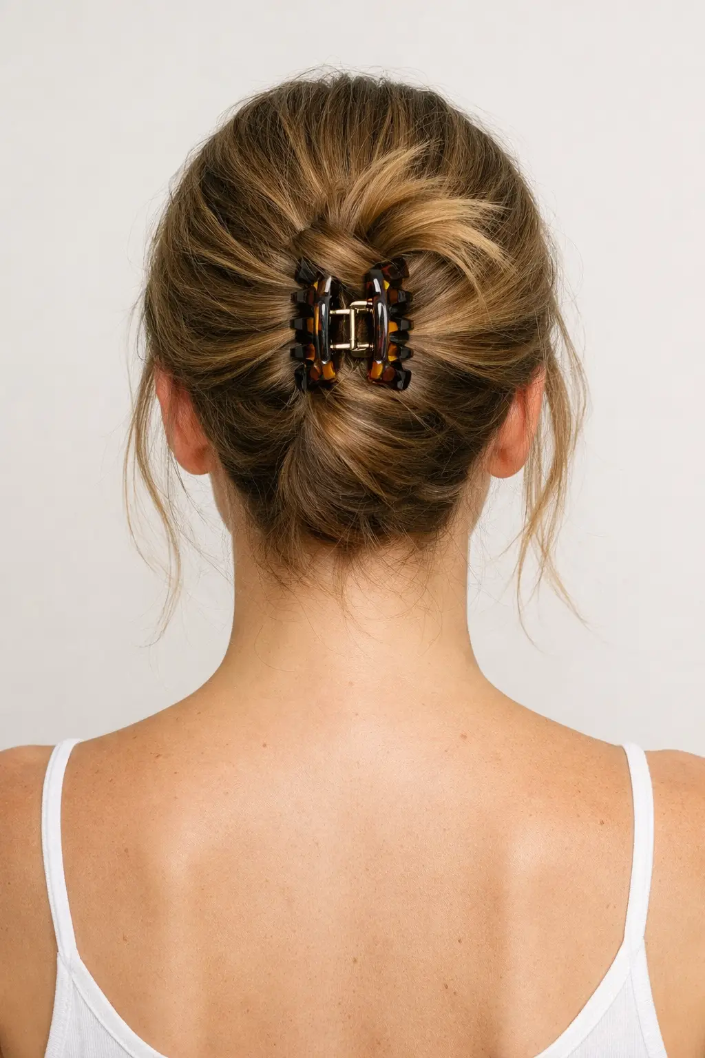 Claw clip French twist hairstyle Western updo minimal everyday hair look