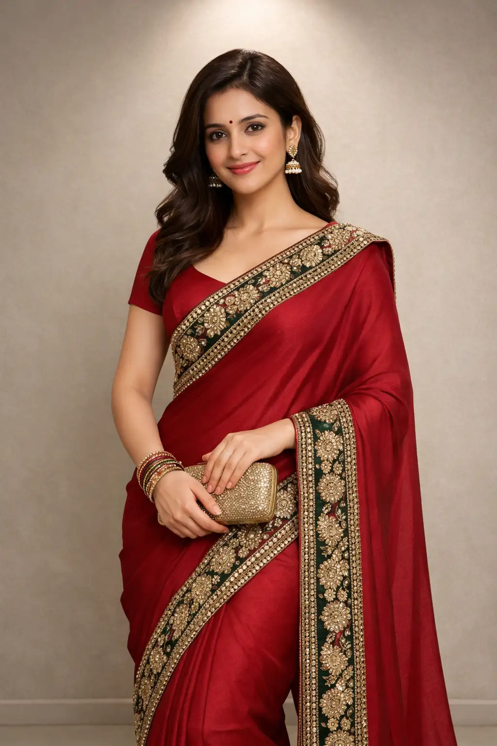 festive red saree look ideas indian saree embroidered border traditional inspiration