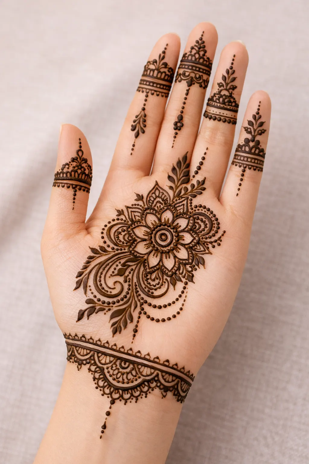 mandala palm finger band mehndi design for girl's elegant hand mehndi