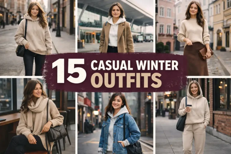 15 casual winter outfits ideas for girl's collage featuring cozy hoodies sweaters coats and jeans stylish winter street looks
