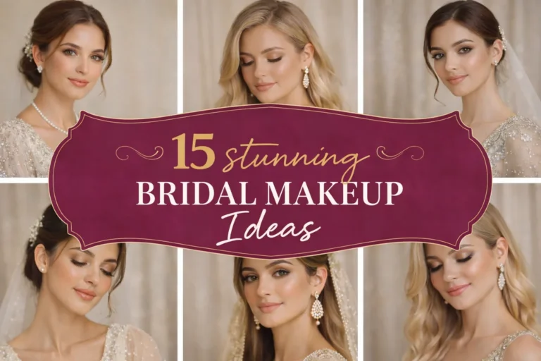 15 stunning bridal makeup ideas collage featuring soft glam bridal looks flawless skin elegant eye makeup modern wedding inspiration