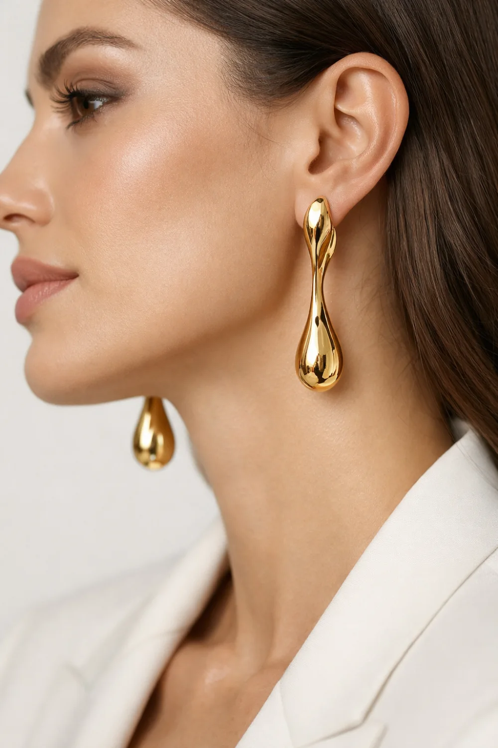 sculptural gold teardrop drop earrings minimal party jewelry for women