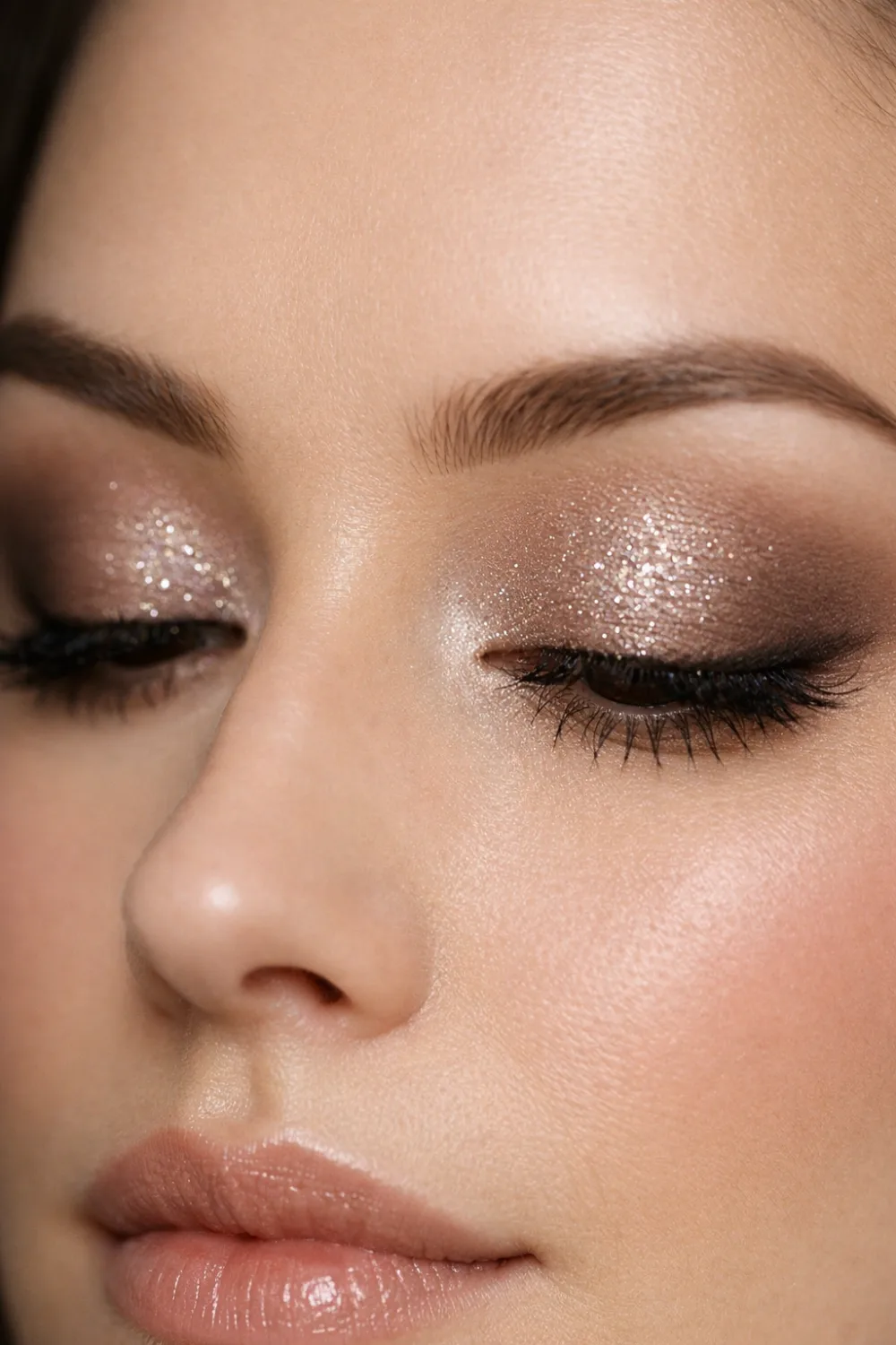 sparkling taupe glam eyeshadow for hooded eyes evening eye makeup