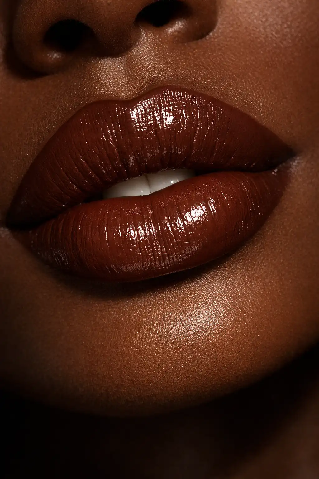 glossy espresso brown nude lipstick deep chocolate shine on dark skin