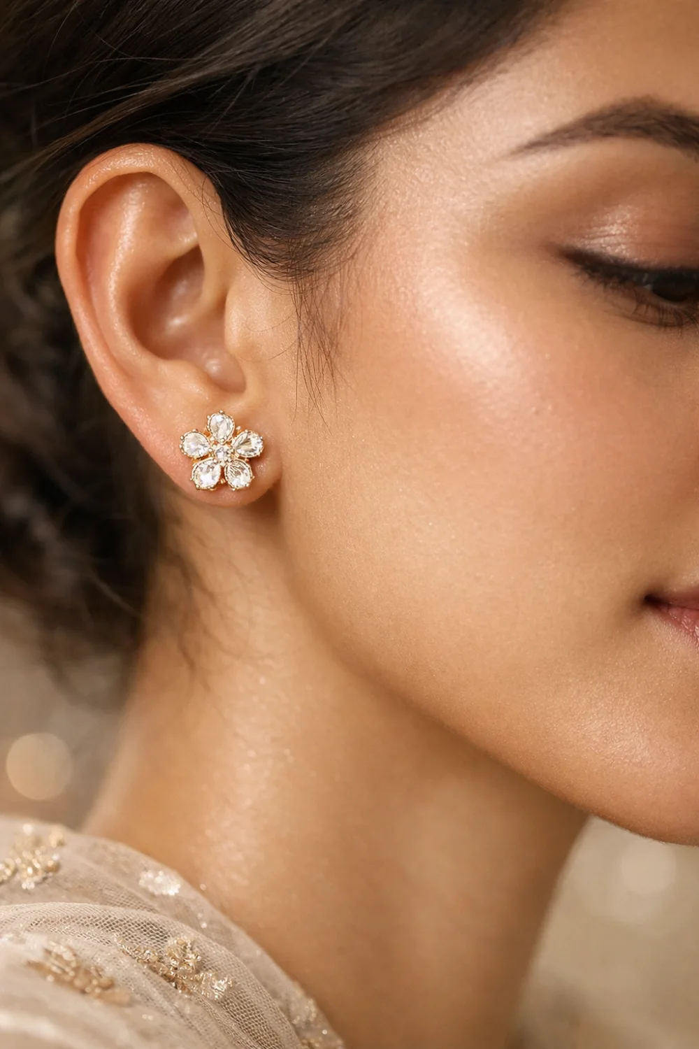 floral crystal gold stud earrings delicate party jewelry