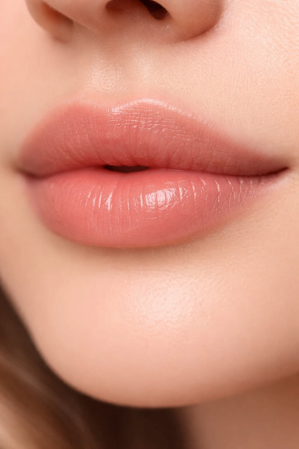 rosy blush nude lipstick soft pink glossy lips natural fresh makeup