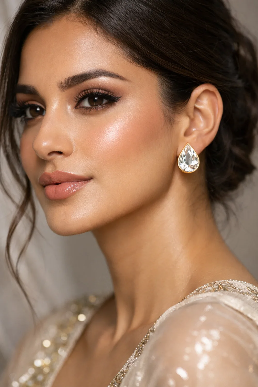teardrop crystal gold stud earrings minimal elegant party jewelry