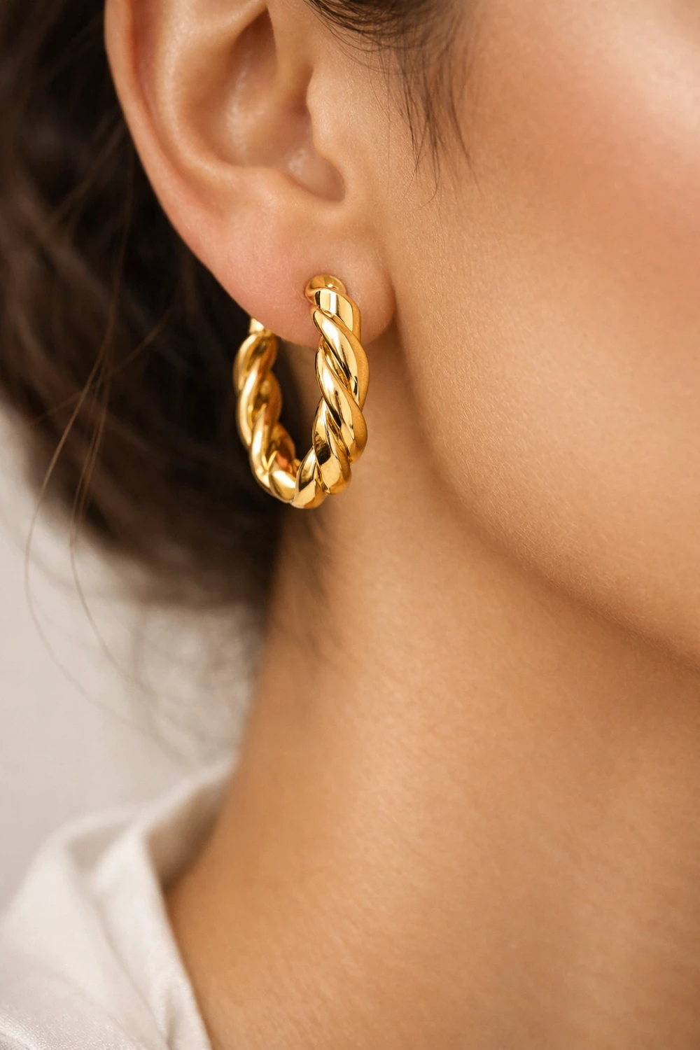 twisted rope gold hoop earrings textured minimal party jewelry
