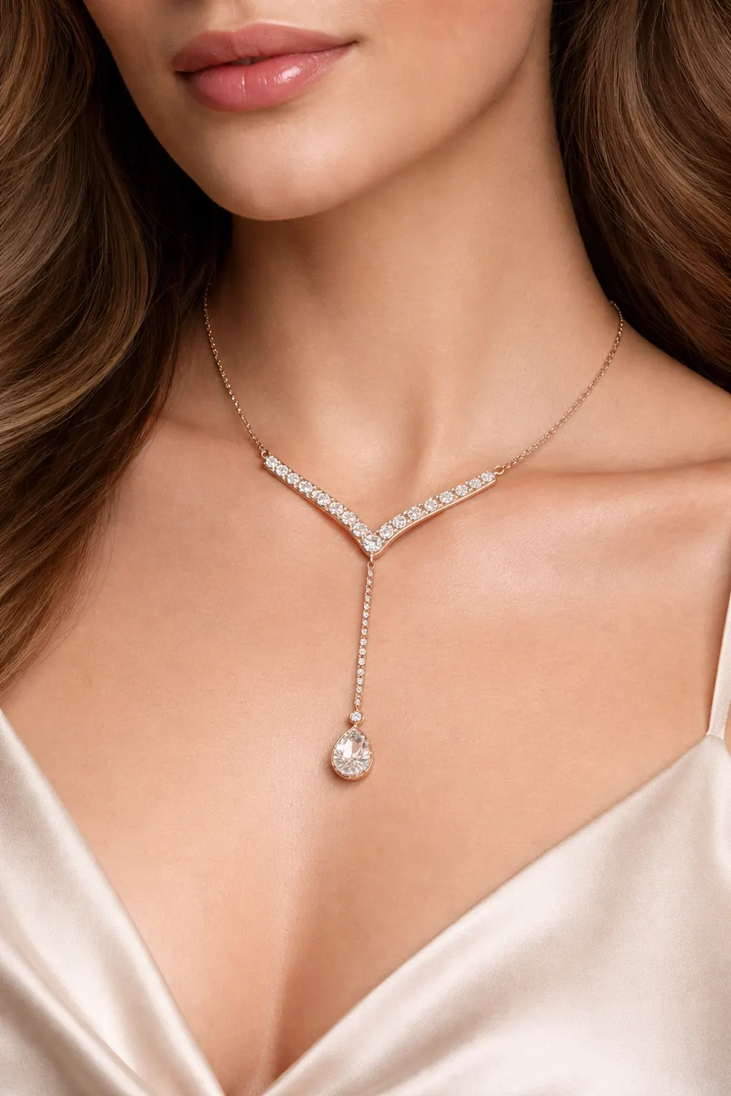 V shape diamond drop necklace design with elegant center pendant
