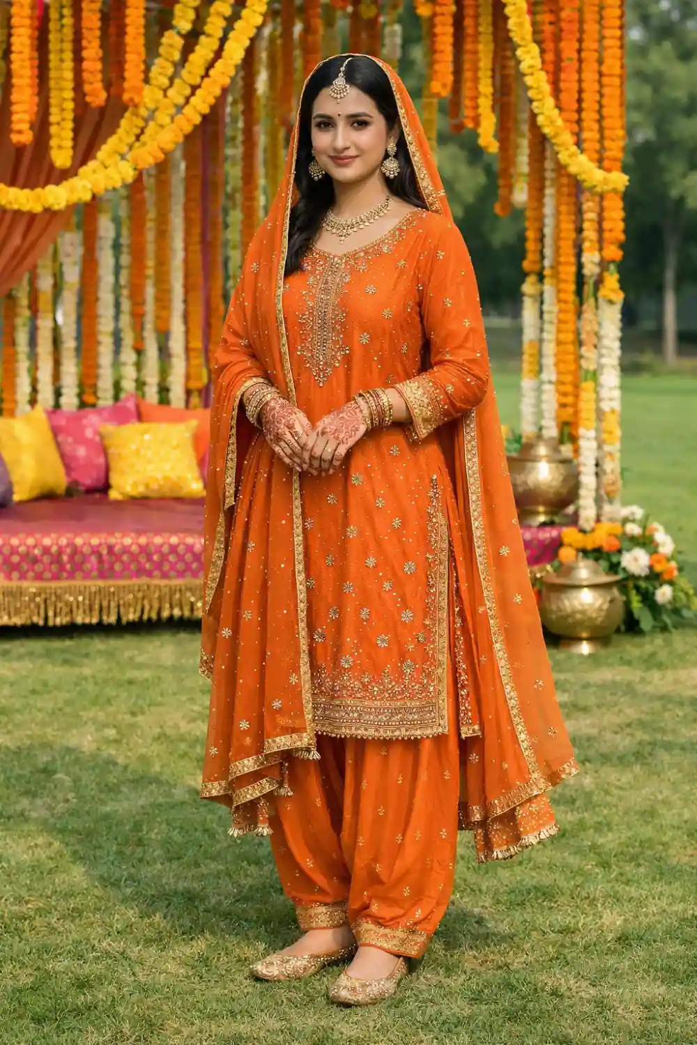 Burnt orange Punjabi suit bridal mehndi dress traditional look