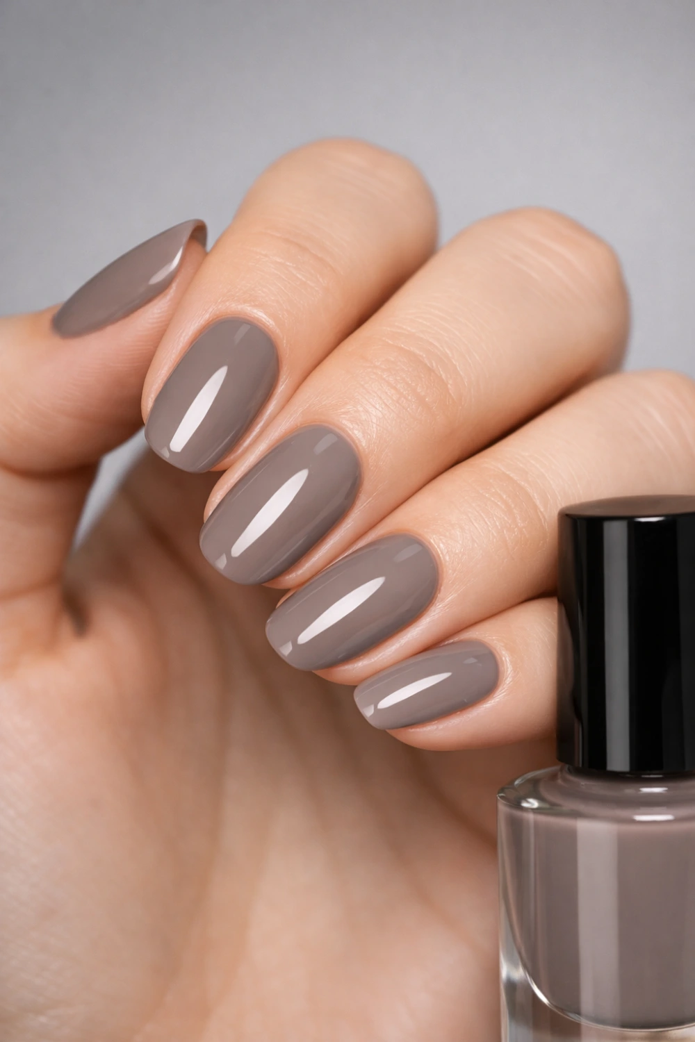 cool taupe nude glossy nails professional formal manicure modern neutral nail design