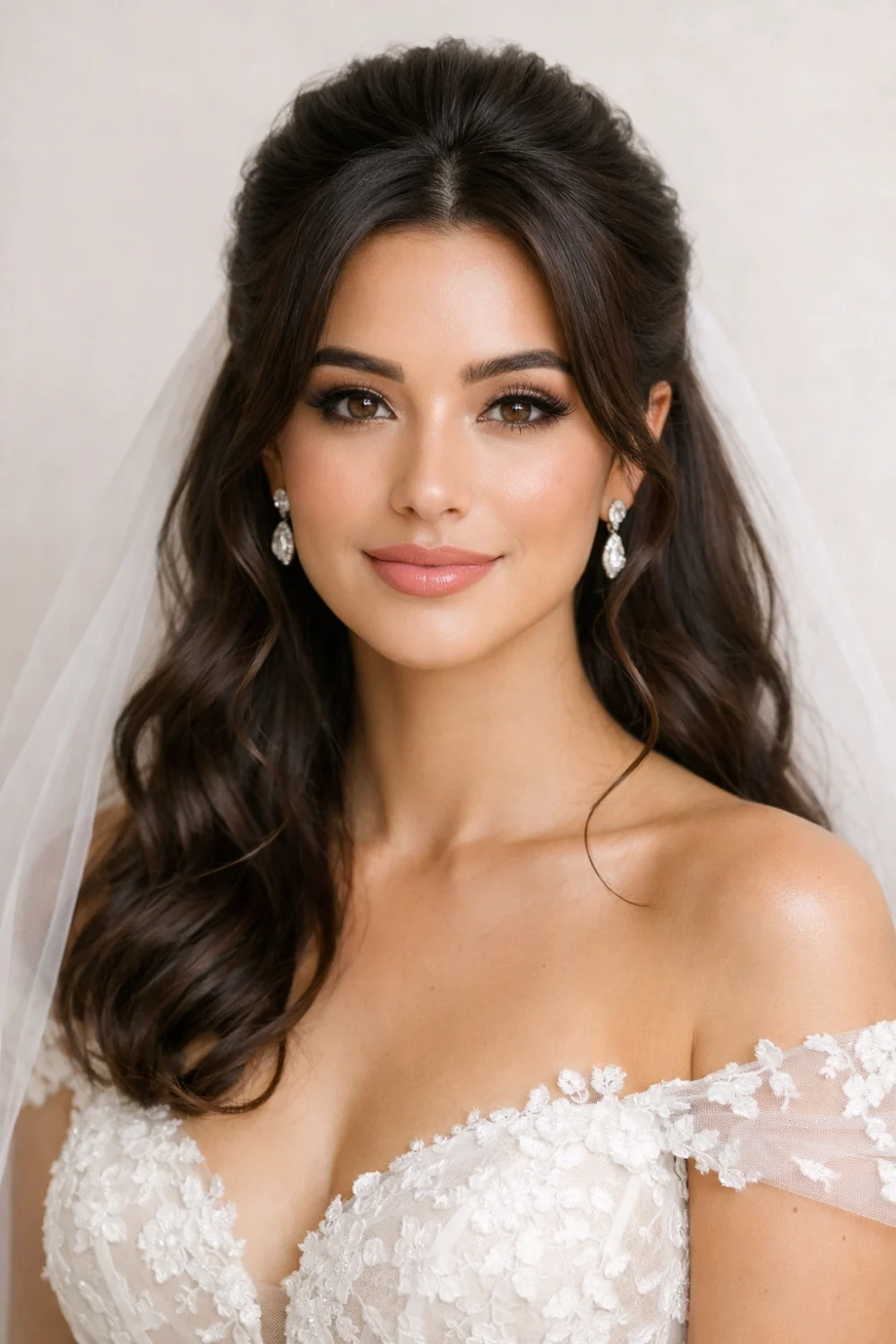 voluminous front half up half down wedding hairstyle bridal look