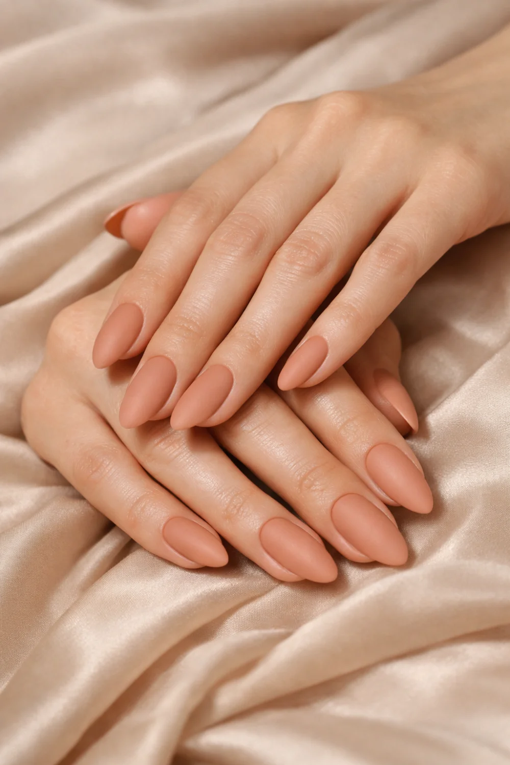 matte warm nude almond nails elegant neutral manicure soft luxury formal nail design