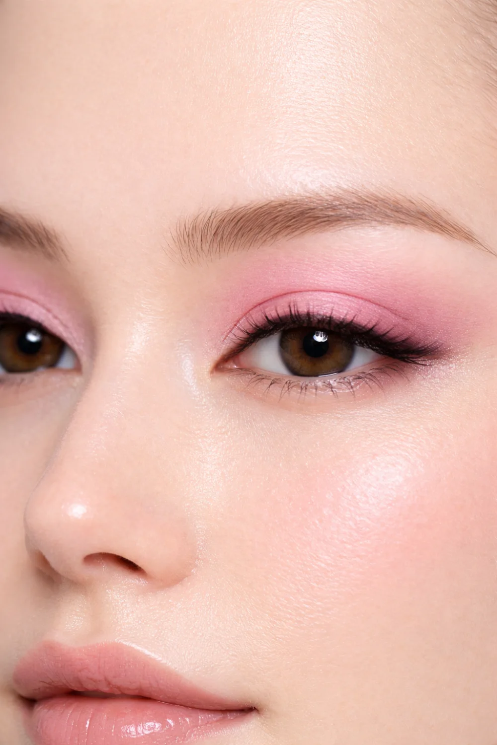 soft pink blended eyeshadow for hooded eyes feminine eye makeup look