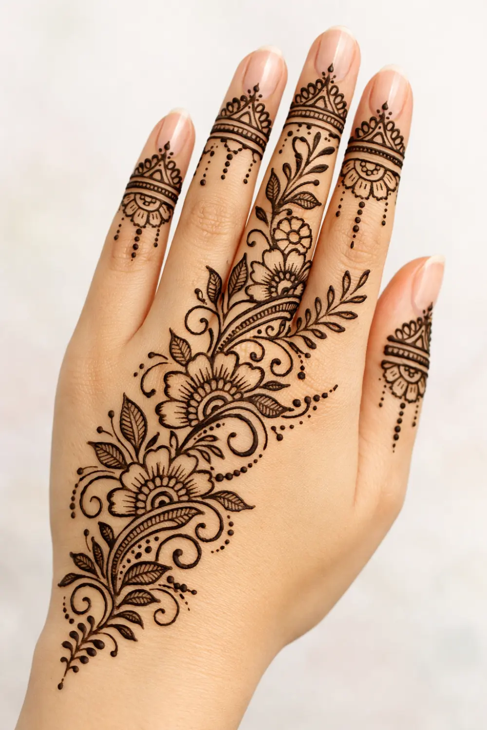 flowing floral vine pakistani eid mehndi design full hand