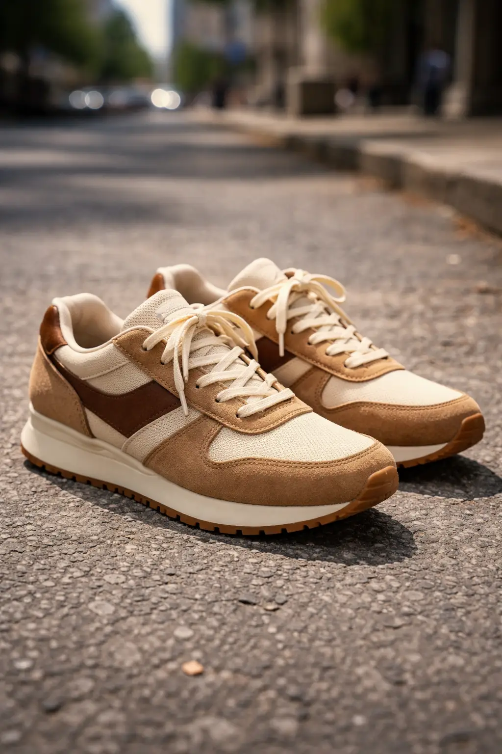 retro neutral brown beige runner sneakers for girls sporty vintage style outdoor street fashion shoes