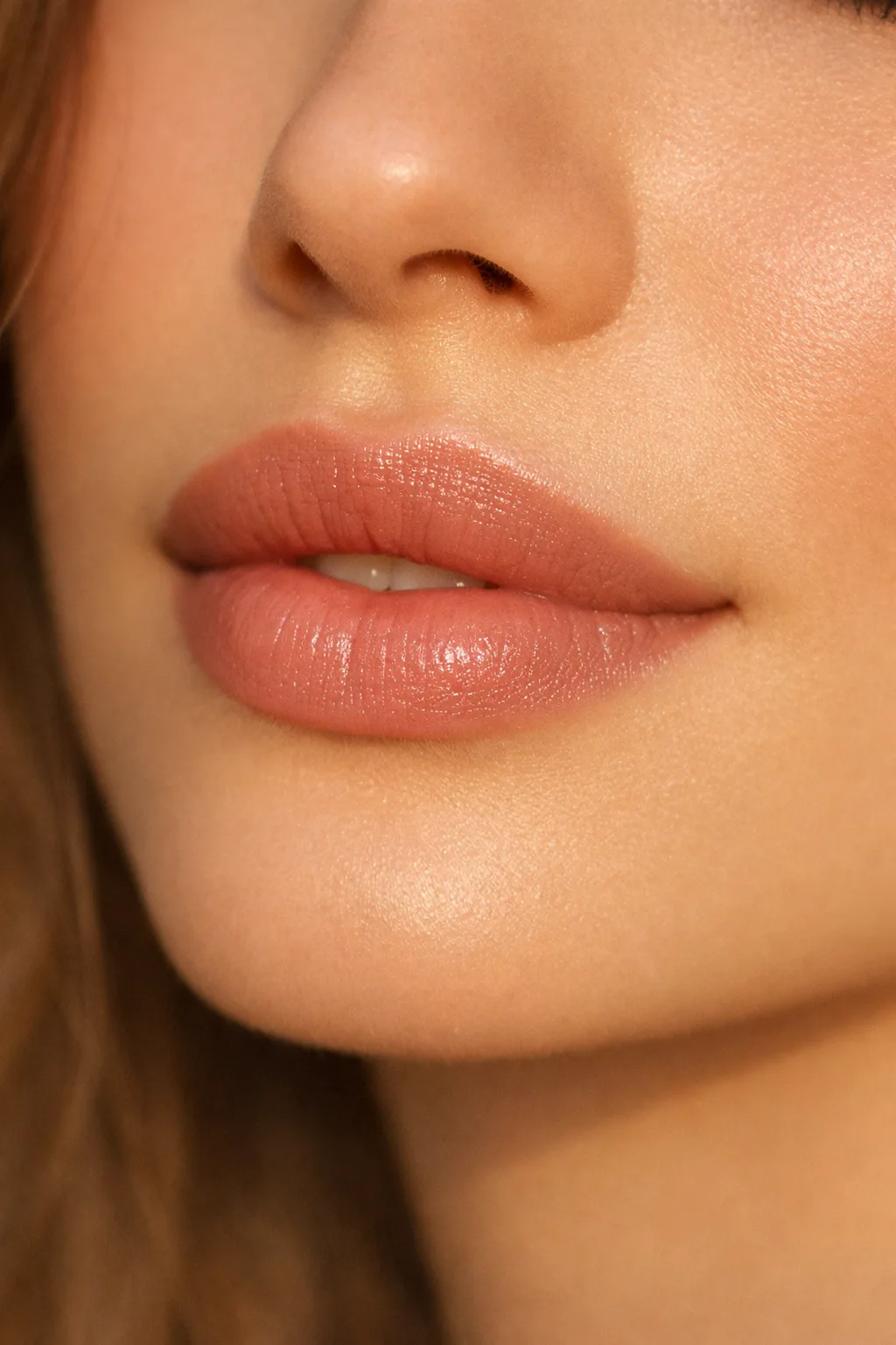 warm cinnamon nude lipstick medium skin tone glossy brown rose lips