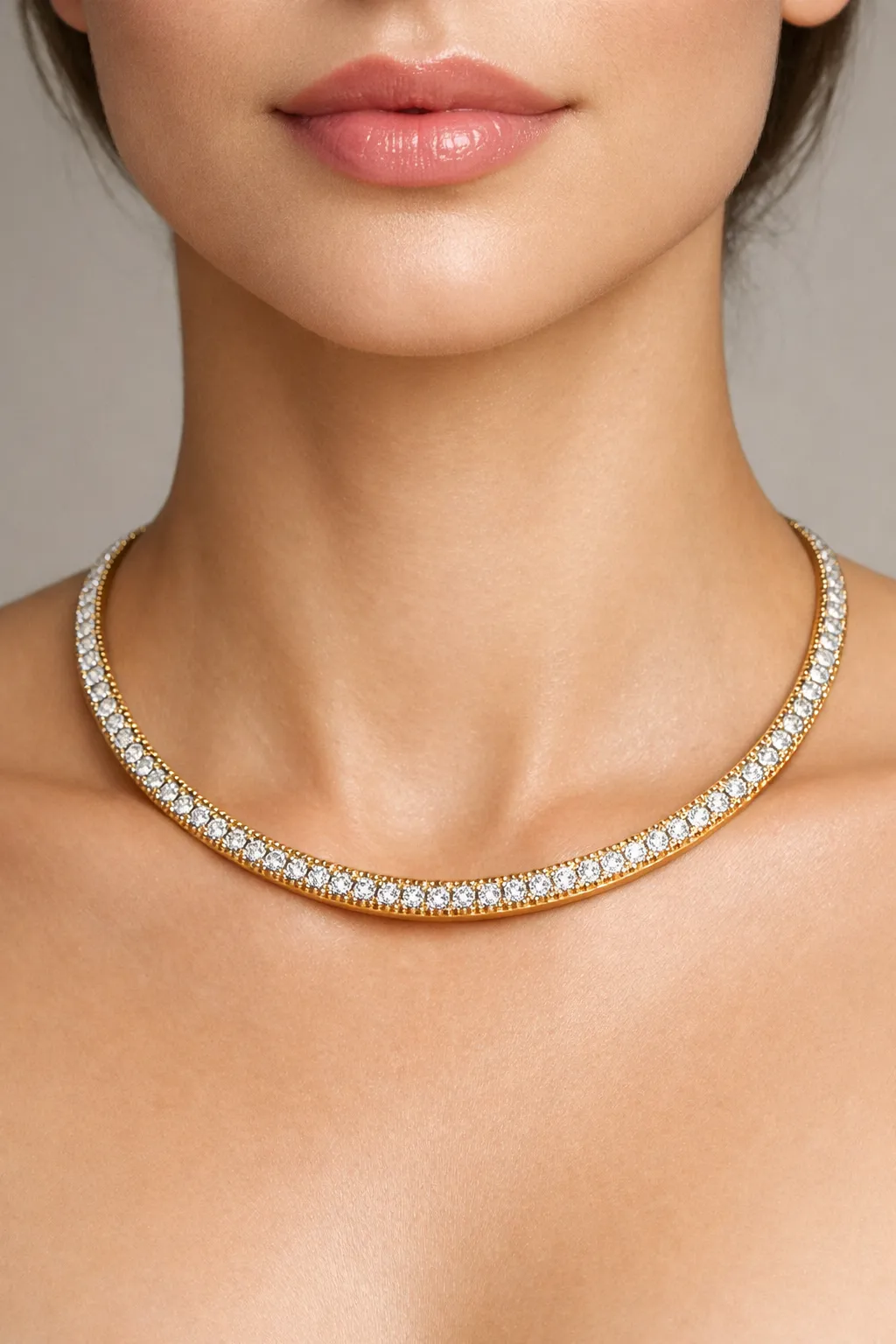 Sleek gold collar necklace design with diamond studded detailing