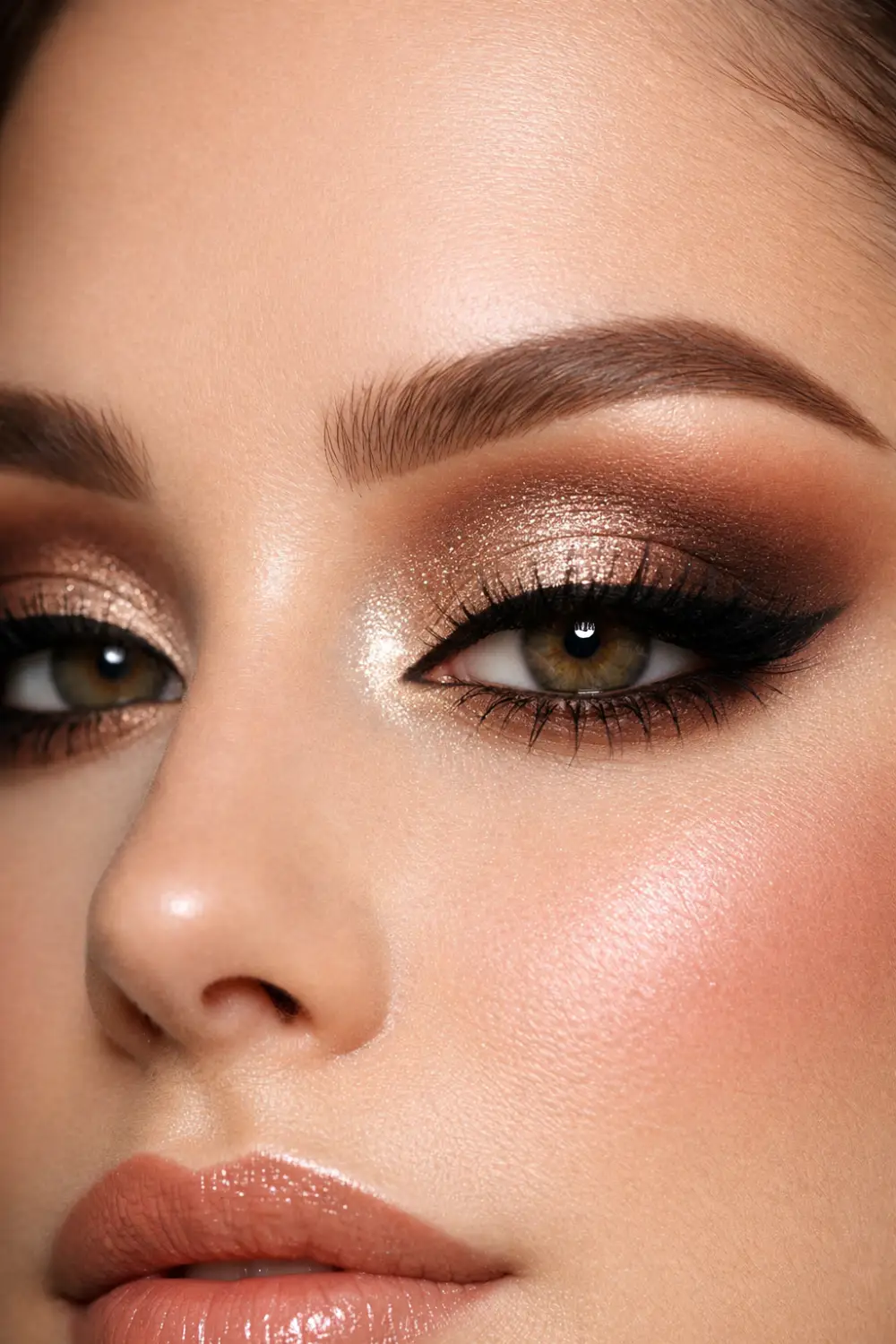 rose gold glam eyeshadow for hooded eyes party eye makeup look