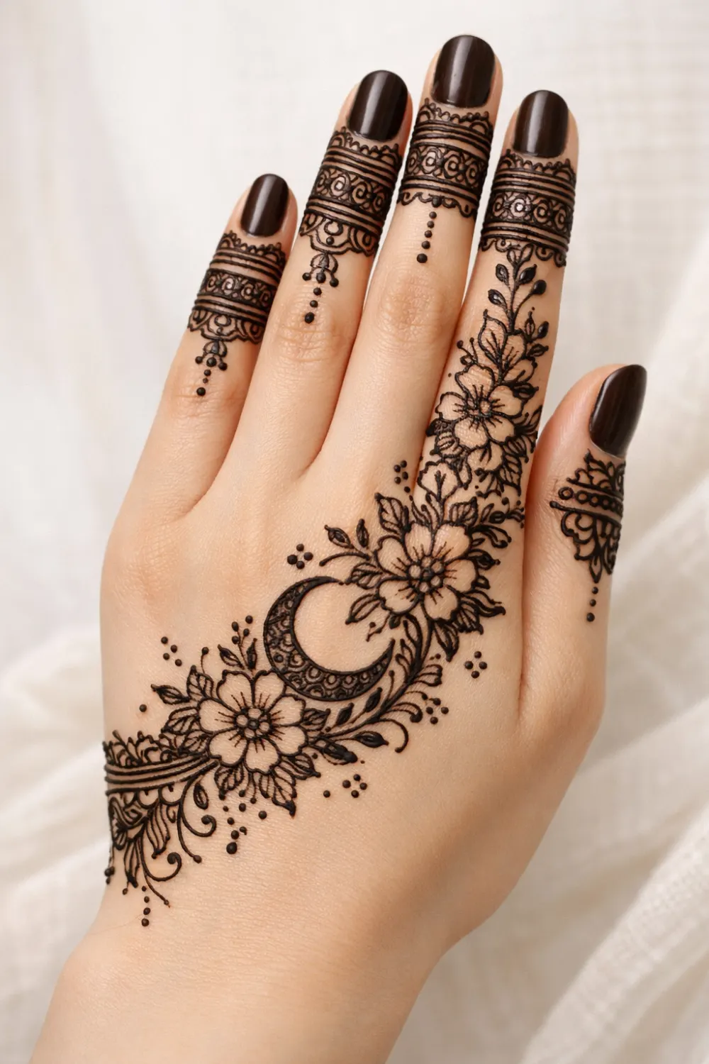 crescent floral side flow eid mehndi design modern pakistani hand