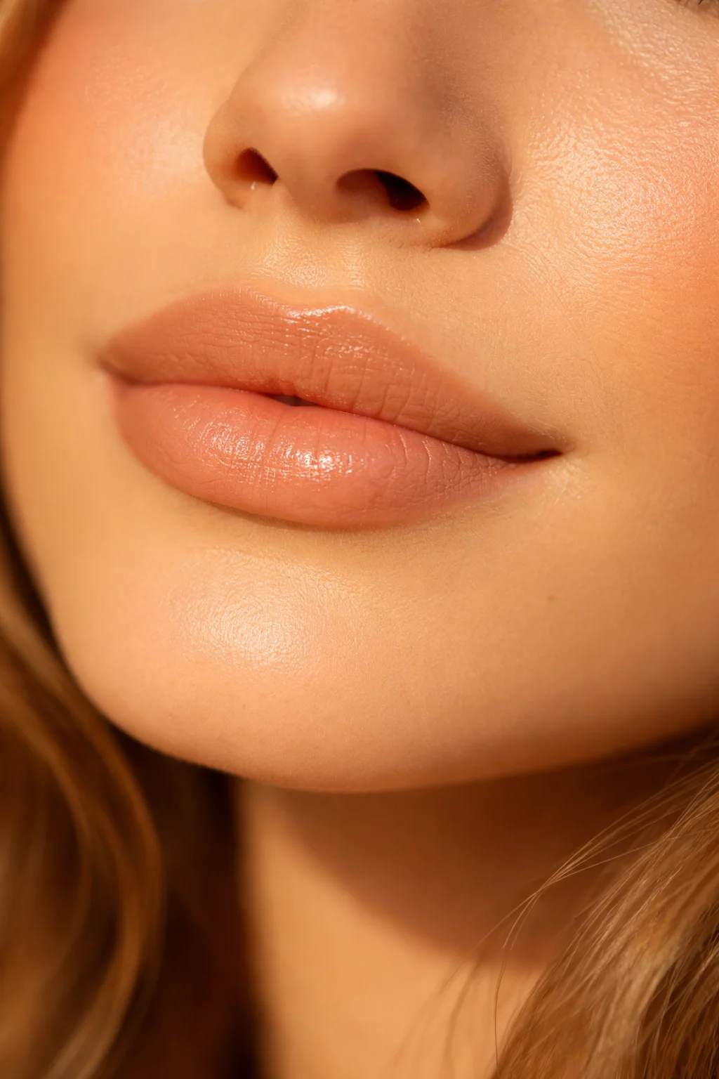 honey caramel nude lipstick warm golden tone glossy natural lips
