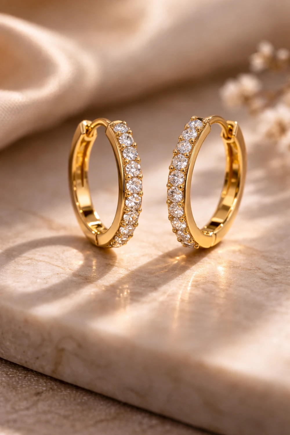 pave gold huggie hoop earrings minimal sparkling party jewelry