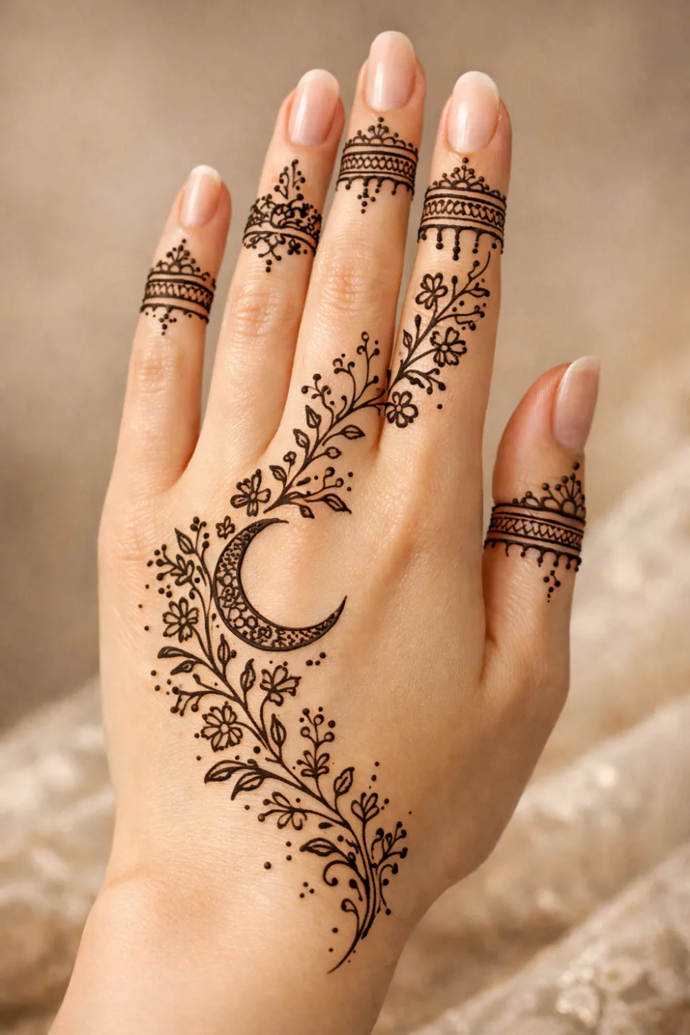 minimal crescent vine eid mehndi design simple modern style