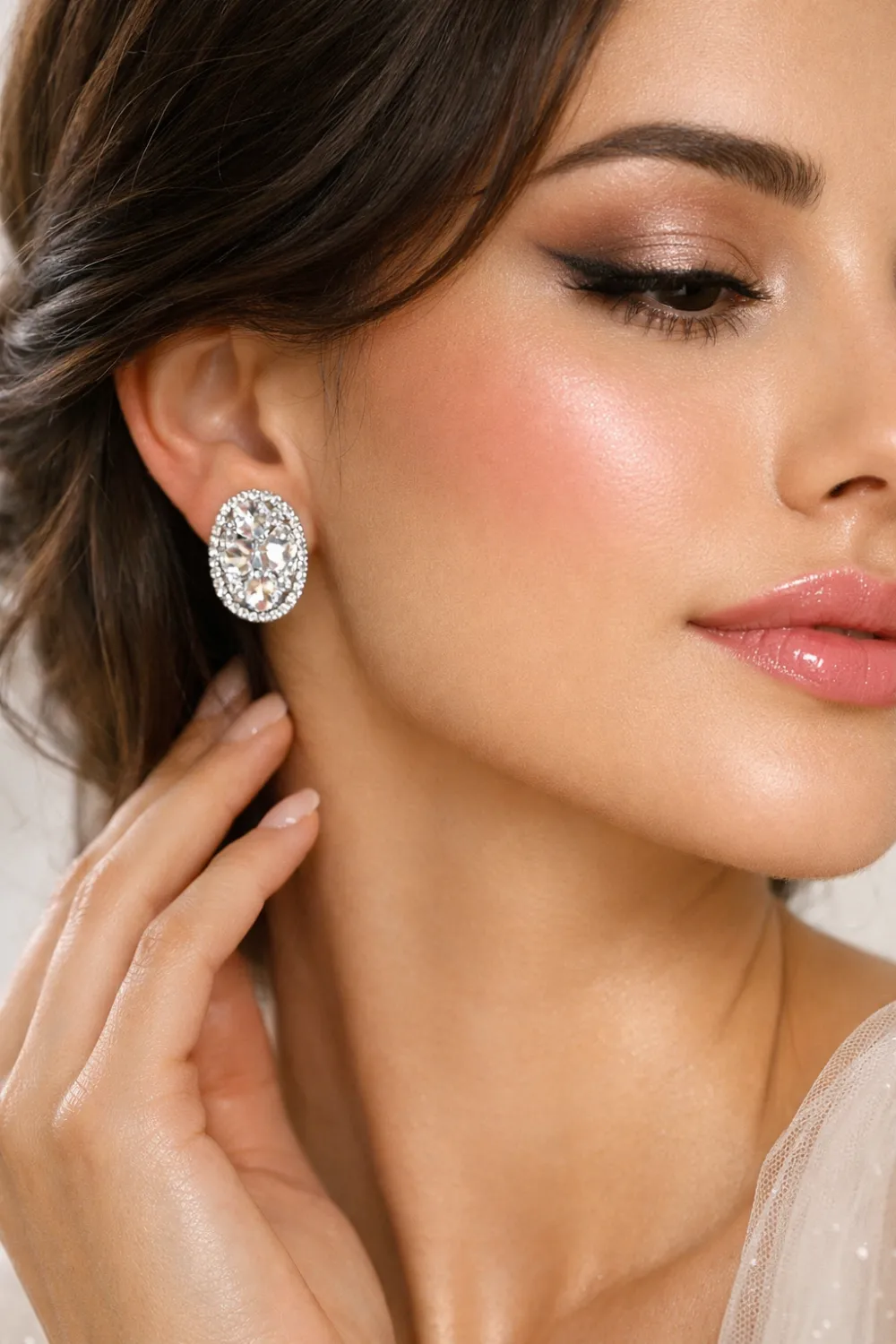 oval crystal halo stud earrings elegant minimal party jewelry