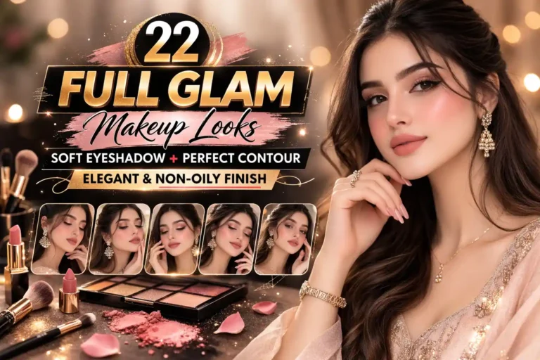 full glam makeup looks Pakistani model soft eyeshadow perfect contour elegant non oily finish beauty collage
