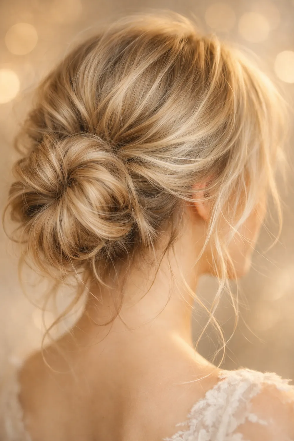 soft romantic textured low bun elegant updo hairstyle wedding updo 2026