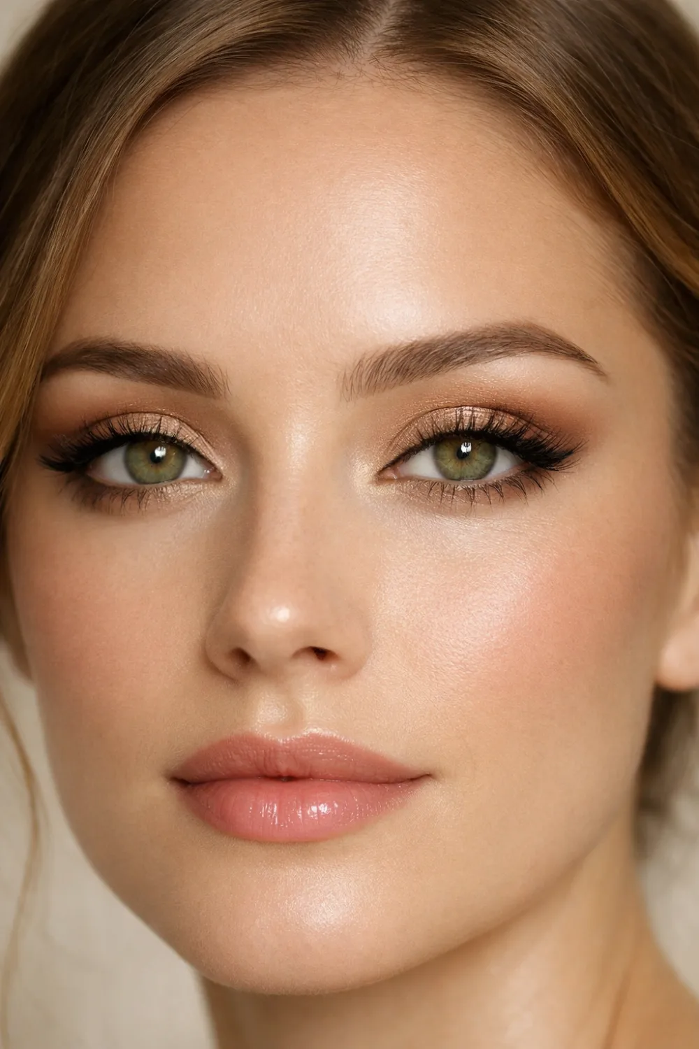 warm nude brown eyeshadow look for green eyes with smooth beige brown blend natural soft glam makeup