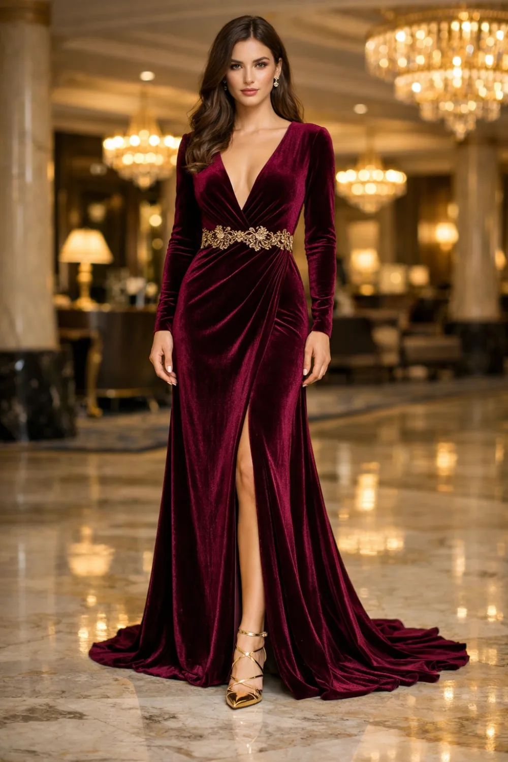 burgundy velvet gown elegant spring formal outfit classy look