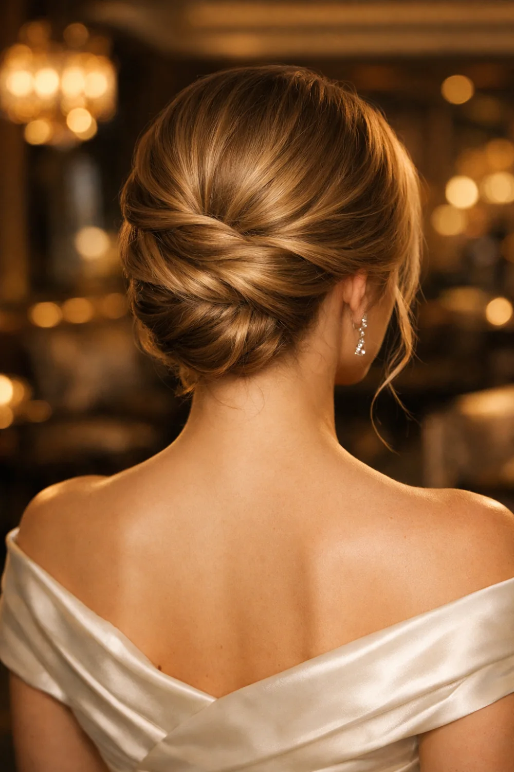 polished side twist low bun elegant updo formal hairstyle