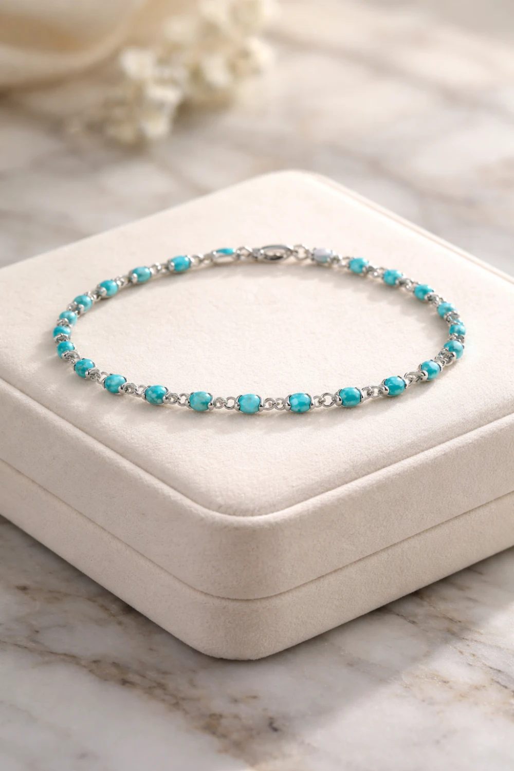 turquoise chain bracelet delicate women's gemstone bracelet with vibrant turquoise stones and fine silver chain luxury jewelry style