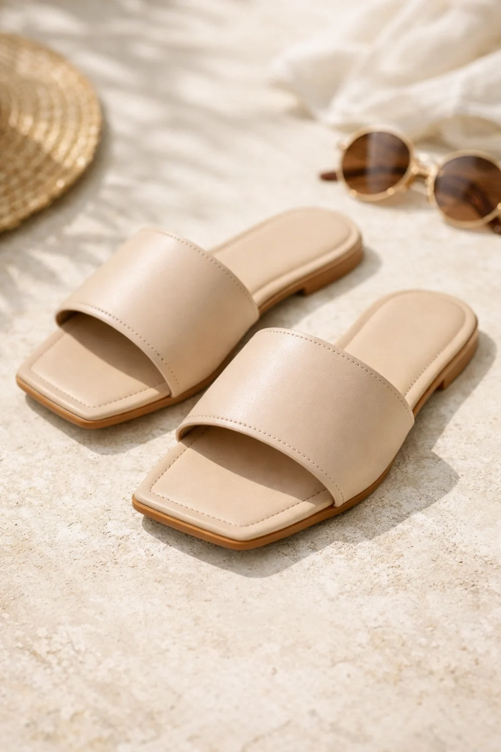 neutral flat slide sandals for women minimalist everyday summer shoes