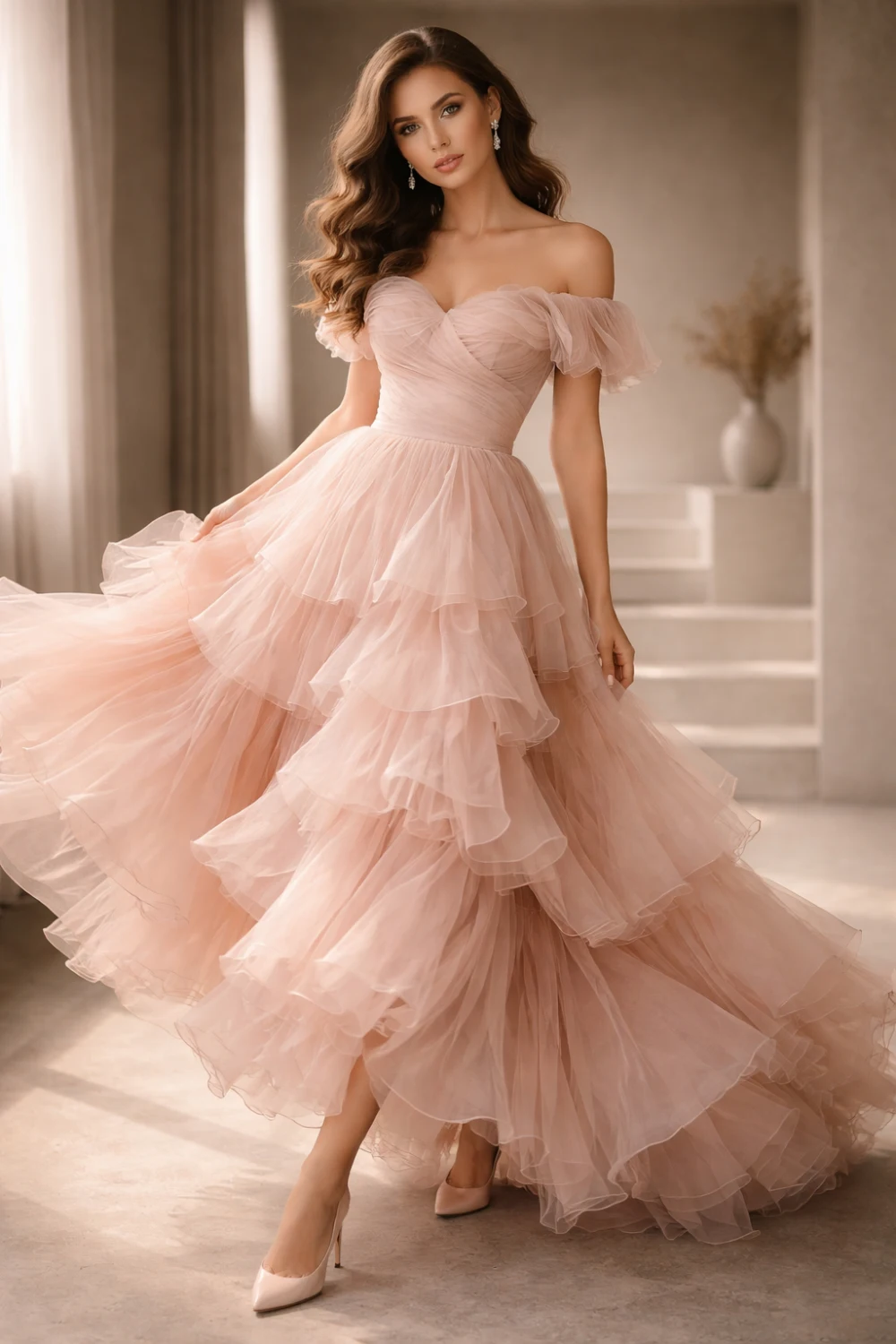 blush ruffle tiered dress bridal shower guest outfit romantic statement style